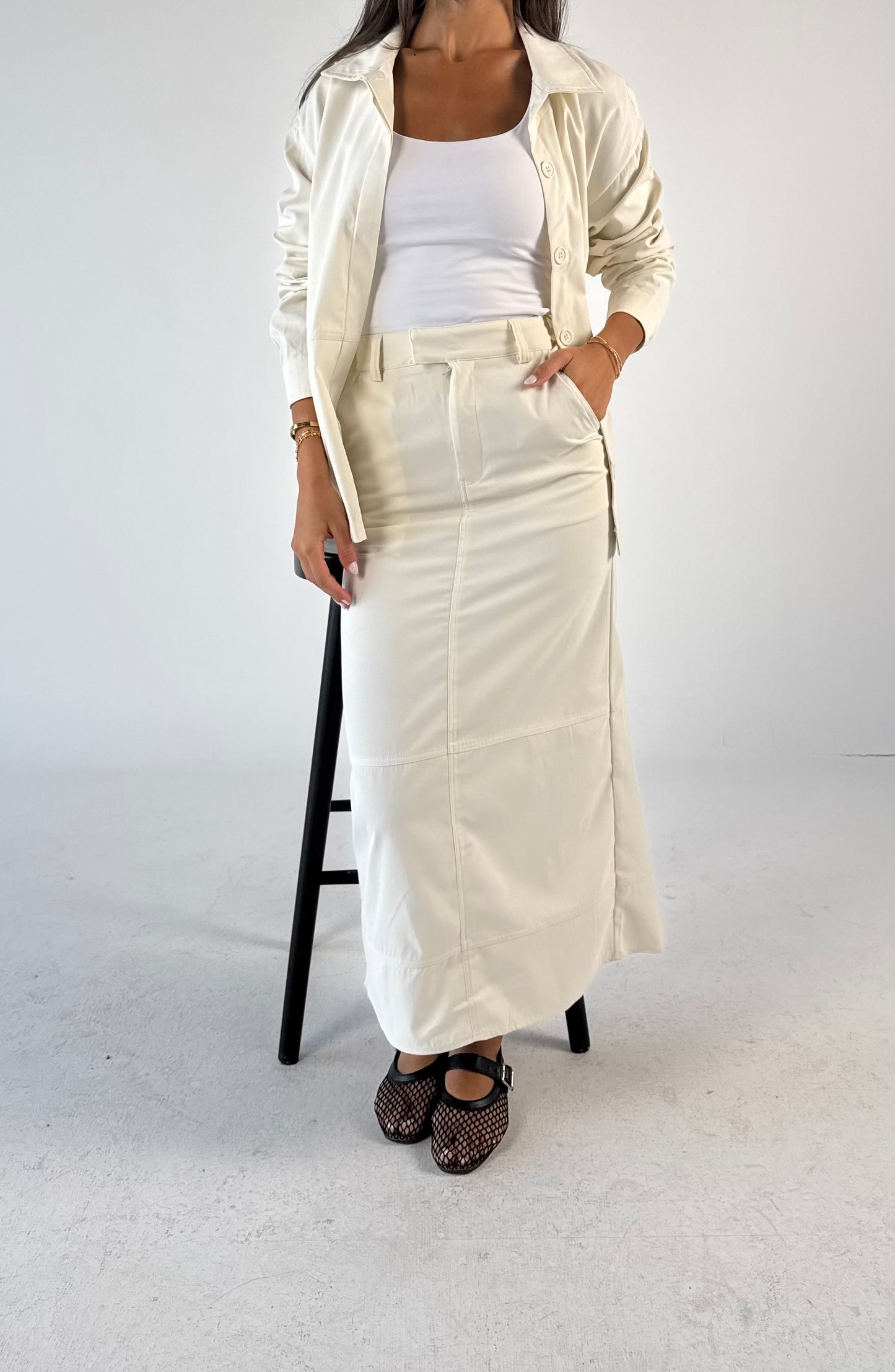 Two Piece Shirt & Skirt Set (white)