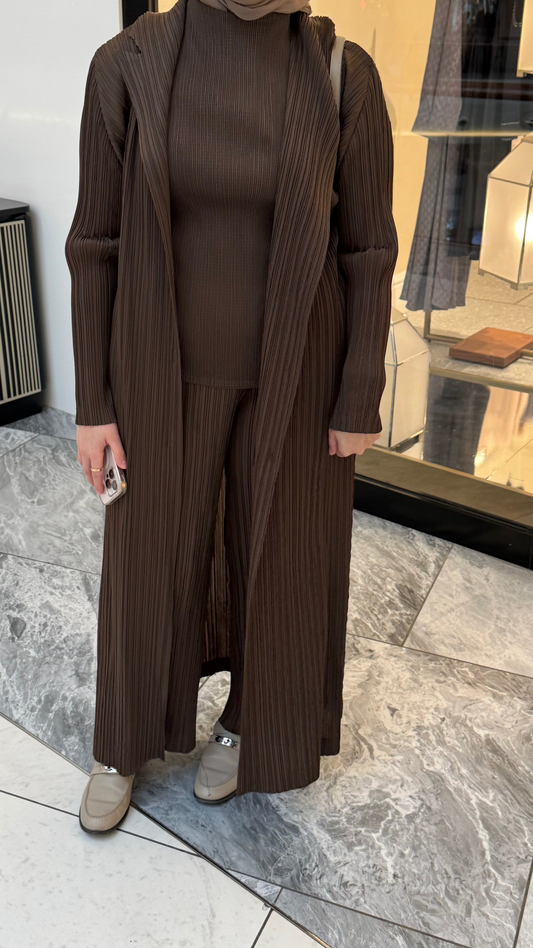 Brown Pleated Three Piece Set
