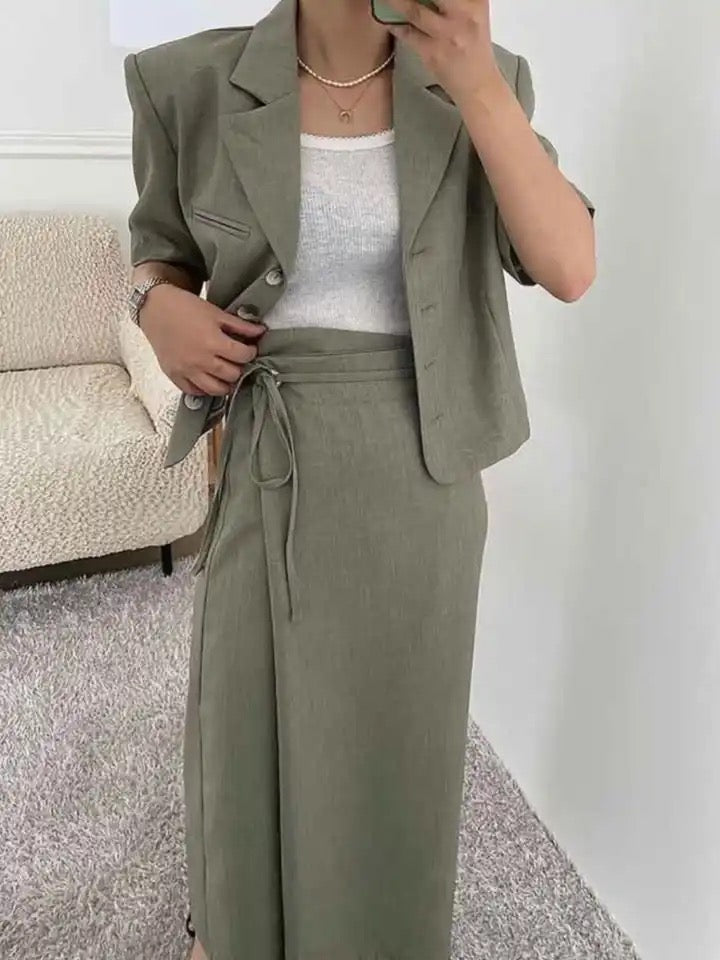 Khaki blazer & skirt set