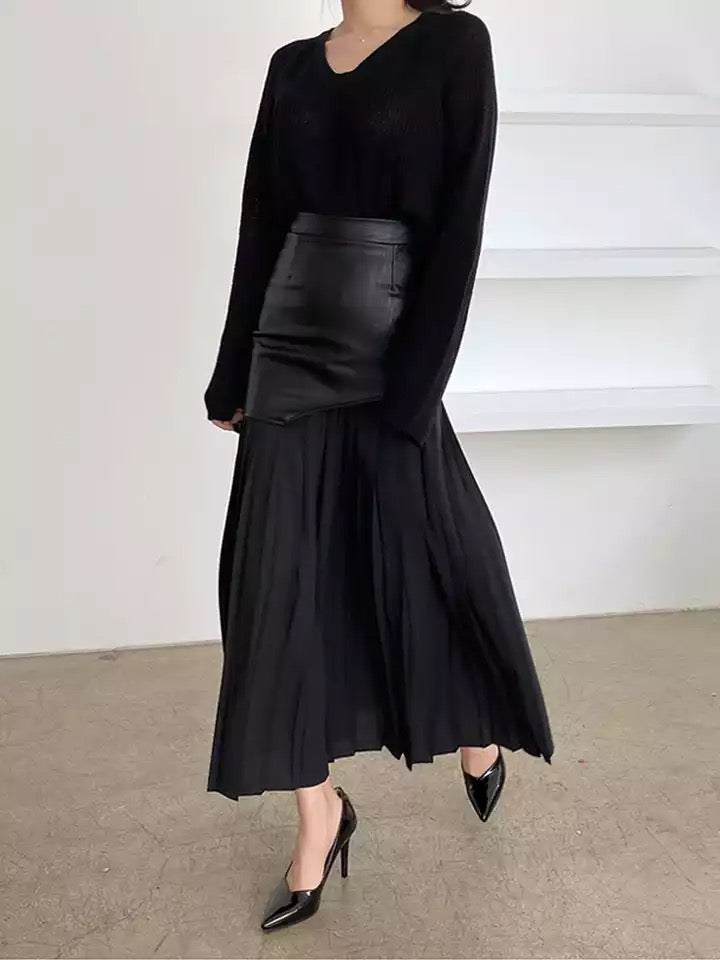 Leather Pleated Skirt