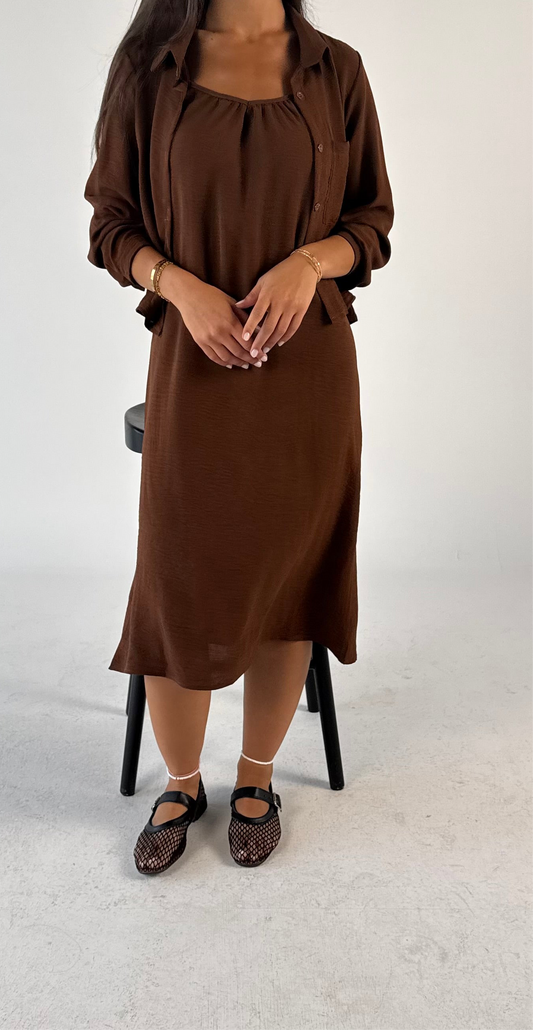 Brown Dress & Shirt Set