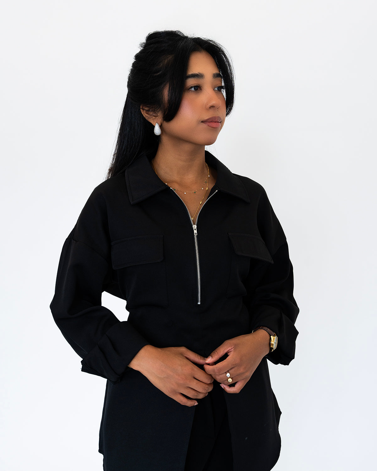 Black zipper polo shirt