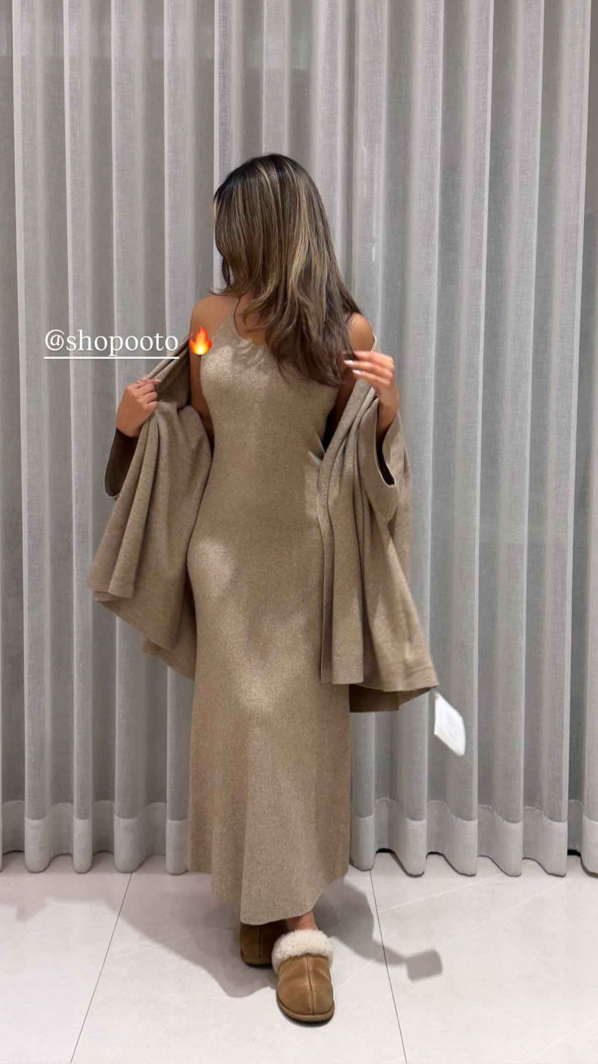Knit Cardigan & Dress Set (Beige)