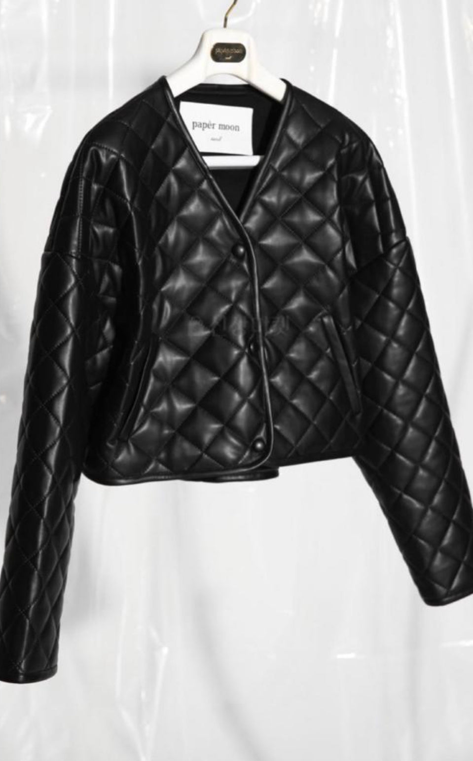 Black Crop Oversized Leather Jacket