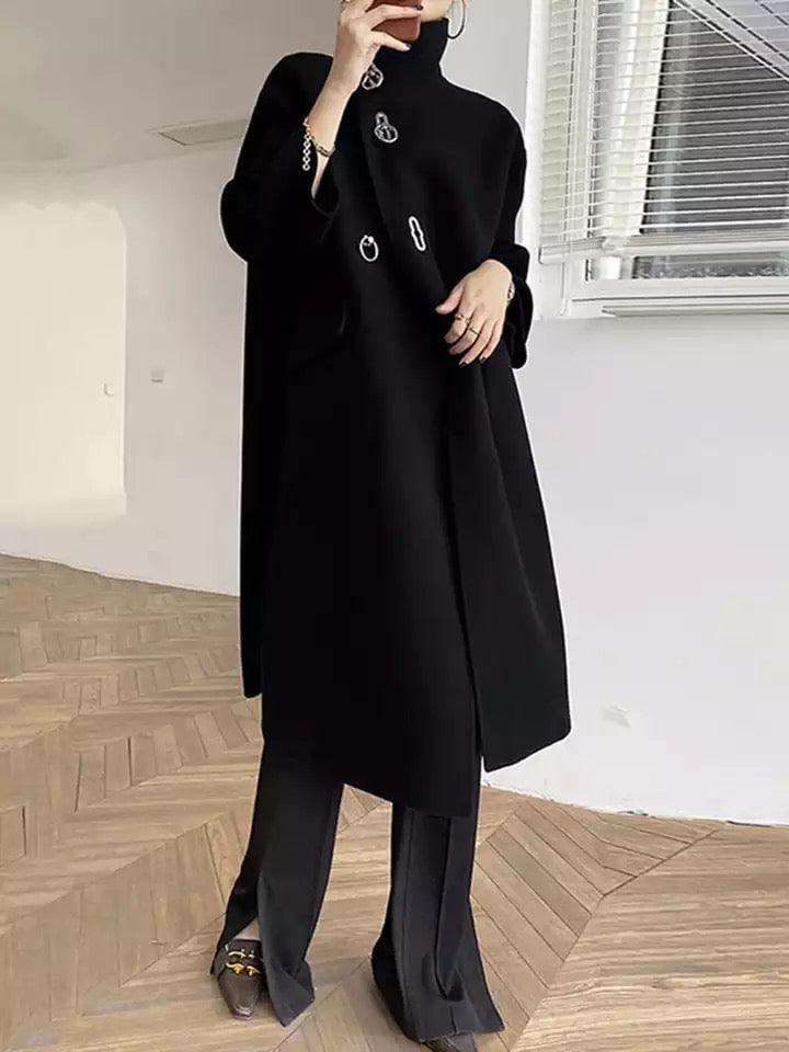 Buttoned Black Wool Coat