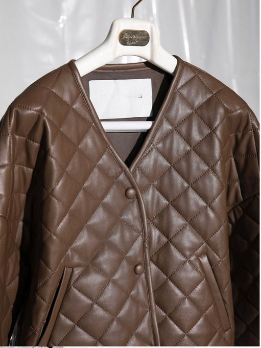 Brown Crop Oversized Leather Jacket